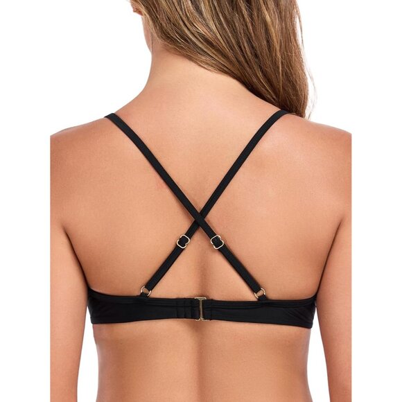 Women's Black Push Up Bikini Tops Ruched Twist Front Underwear Top Swimsuit - Picture 4 of 9